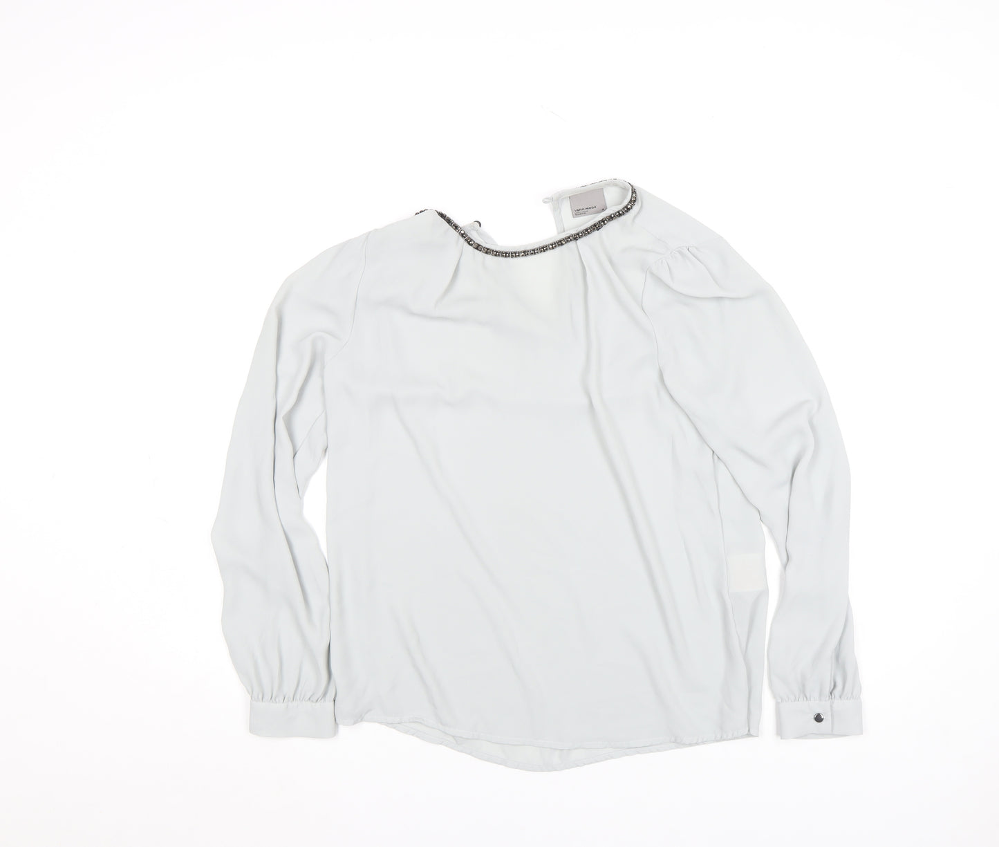 Vero Moda Women’s White Long Sleeve Beaded Neck Blouse Size M