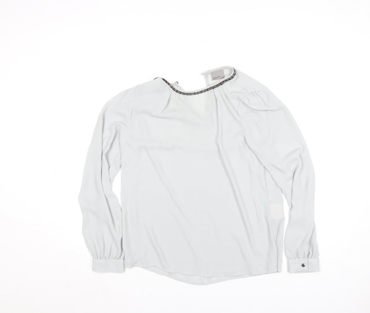 Vero Moda Women’s White Long Sleeve Beaded Neck Blouse Size M