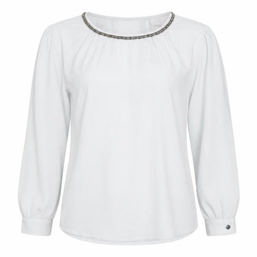 Vero Moda Women’s White Long Sleeve Beaded Neck Blouse Size M