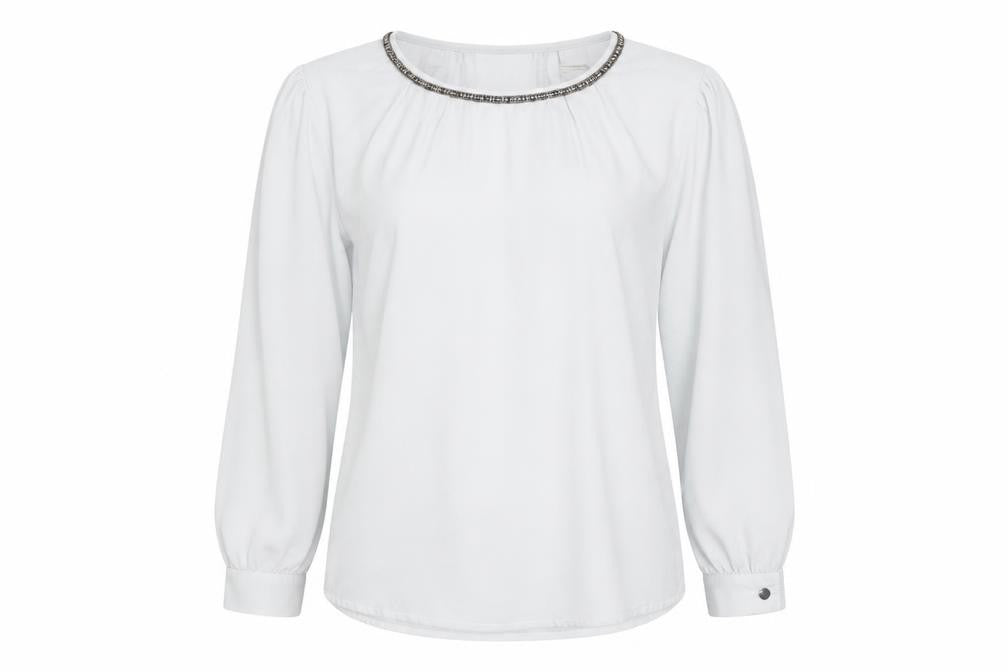 Vero Moda Women’s White Long Sleeve Beaded Neck Blouse Size M