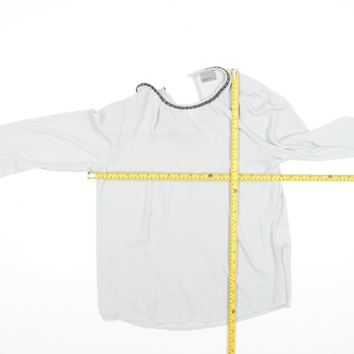 Vero Moda Women’s White Long Sleeve Beaded Neck Blouse Size M