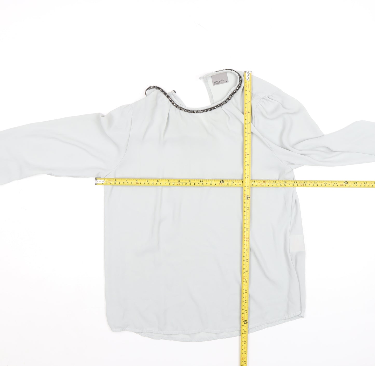 Vero Moda Women’s White Long Sleeve Beaded Neck Blouse Size M
