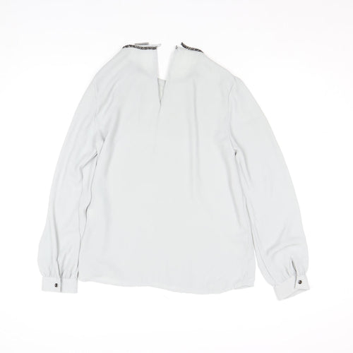 Vero Moda Women’s White Long Sleeve Beaded Neck Blouse Size M