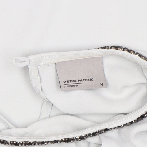 Vero Moda Women’s White Long Sleeve Beaded Neck Blouse Size M