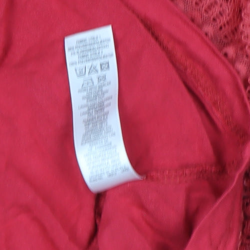 Gallery Red Lace High Neck Short Sleeve Women's Blouse Size 8