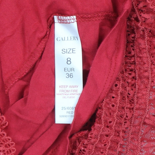 Gallery Red Lace High Neck Short Sleeve Women's Blouse Size 8