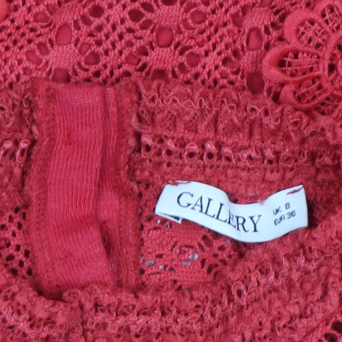 Gallery Red Lace High Neck Short Sleeve Women's Blouse Size 8