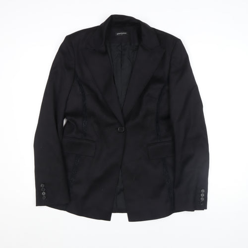 Press & Bastyan Womens Black Wool Blend Tailored Blazer Size 14