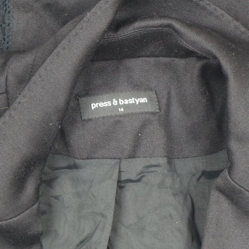 Press & Bastyan Womens Black Wool Blend Tailored Blazer Size 14