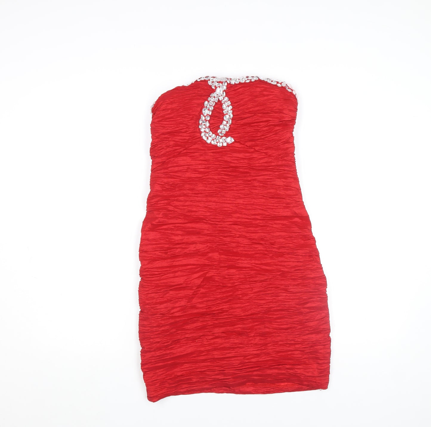 Nazz Collection Women Red Halter Beaded Bodycon Dress Size 16