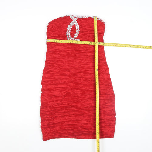 Nazz Collection Women Red Halter Beaded Bodycon Dress Size 16