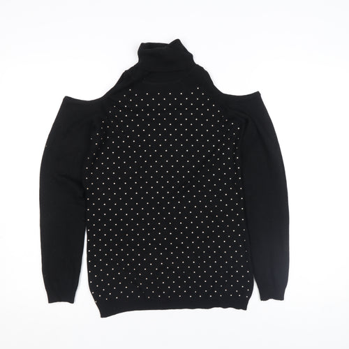 Quiz Women’s Black Beaded Cold Shoulder Roll Neck Knit Top Size S