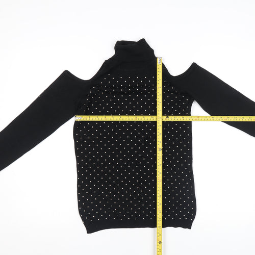 Quiz Women’s Black Beaded Cold Shoulder Roll Neck Knit Top Size S