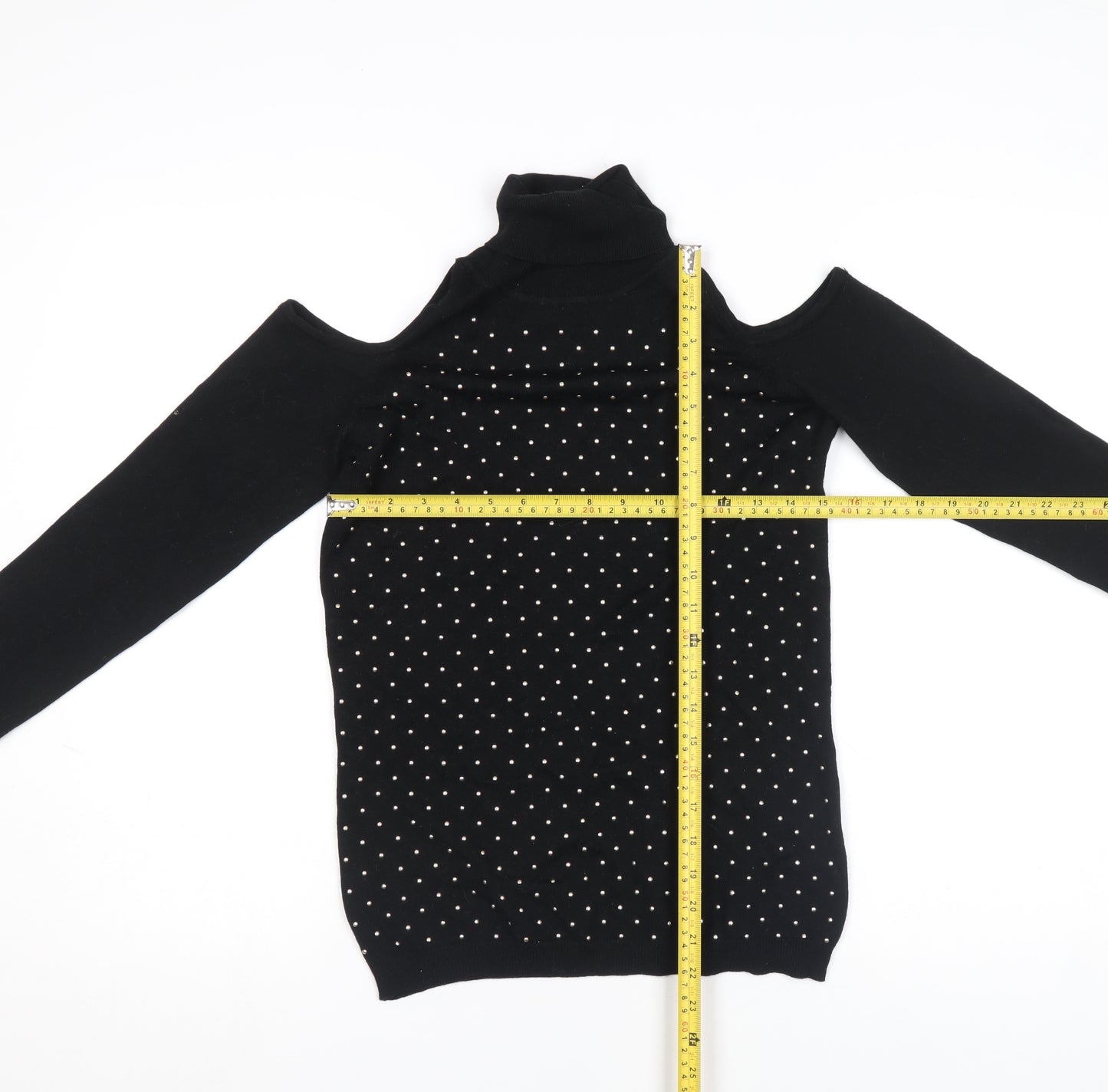 Quiz Women’s Black Beaded Cold Shoulder Roll Neck Knit Top Size S