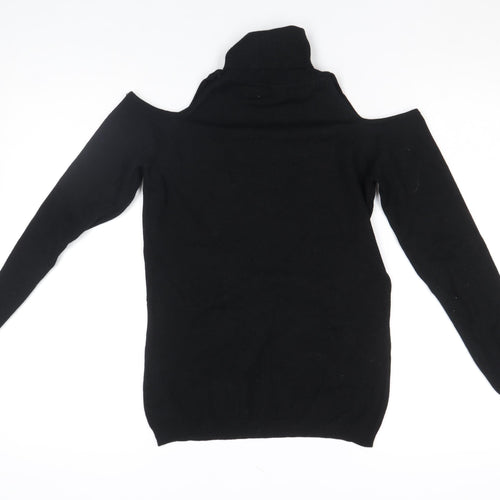 Quiz Women’s Black Beaded Cold Shoulder Roll Neck Knit Top Size S