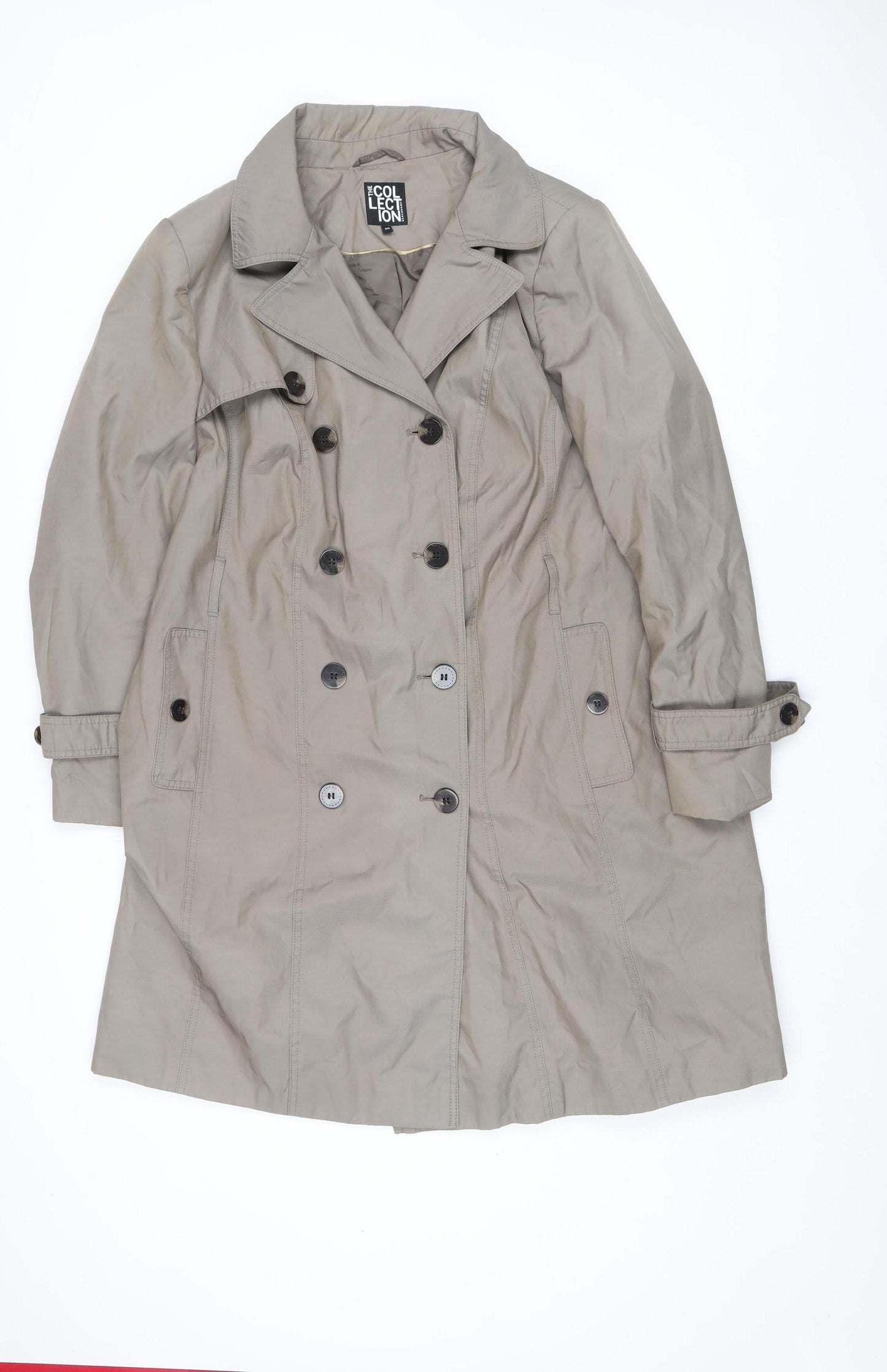 Cinque Uomo Men's Beige Cotton Trench Coat Size L Double-Breasted Classic