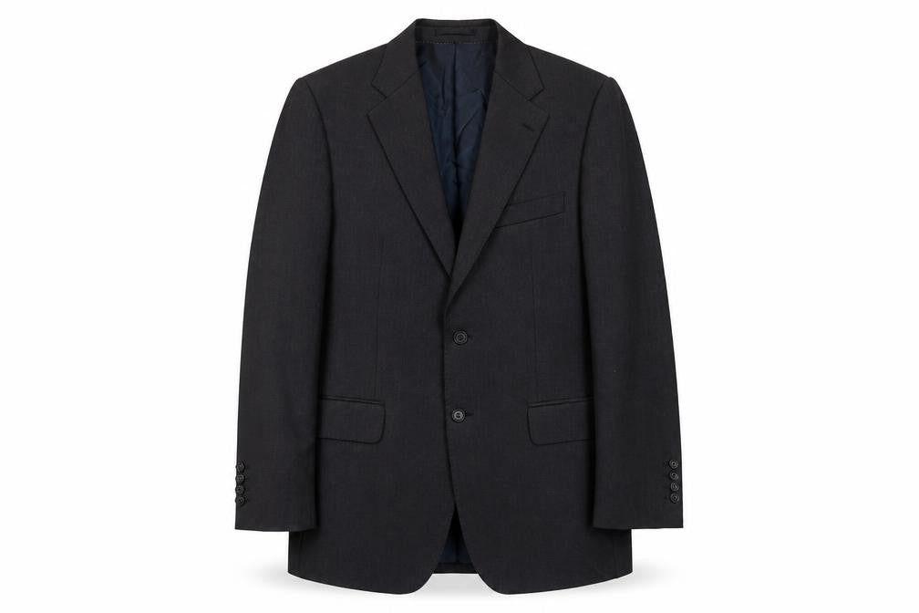 Front view of Magee Men's Black Wool Blazer 48 Regular Two Button Classic Jacket