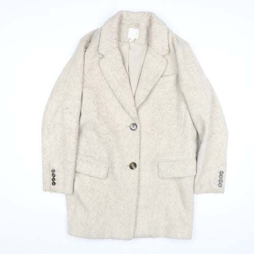 H&M Women Beige Wool Blend Long Overcoat Size S