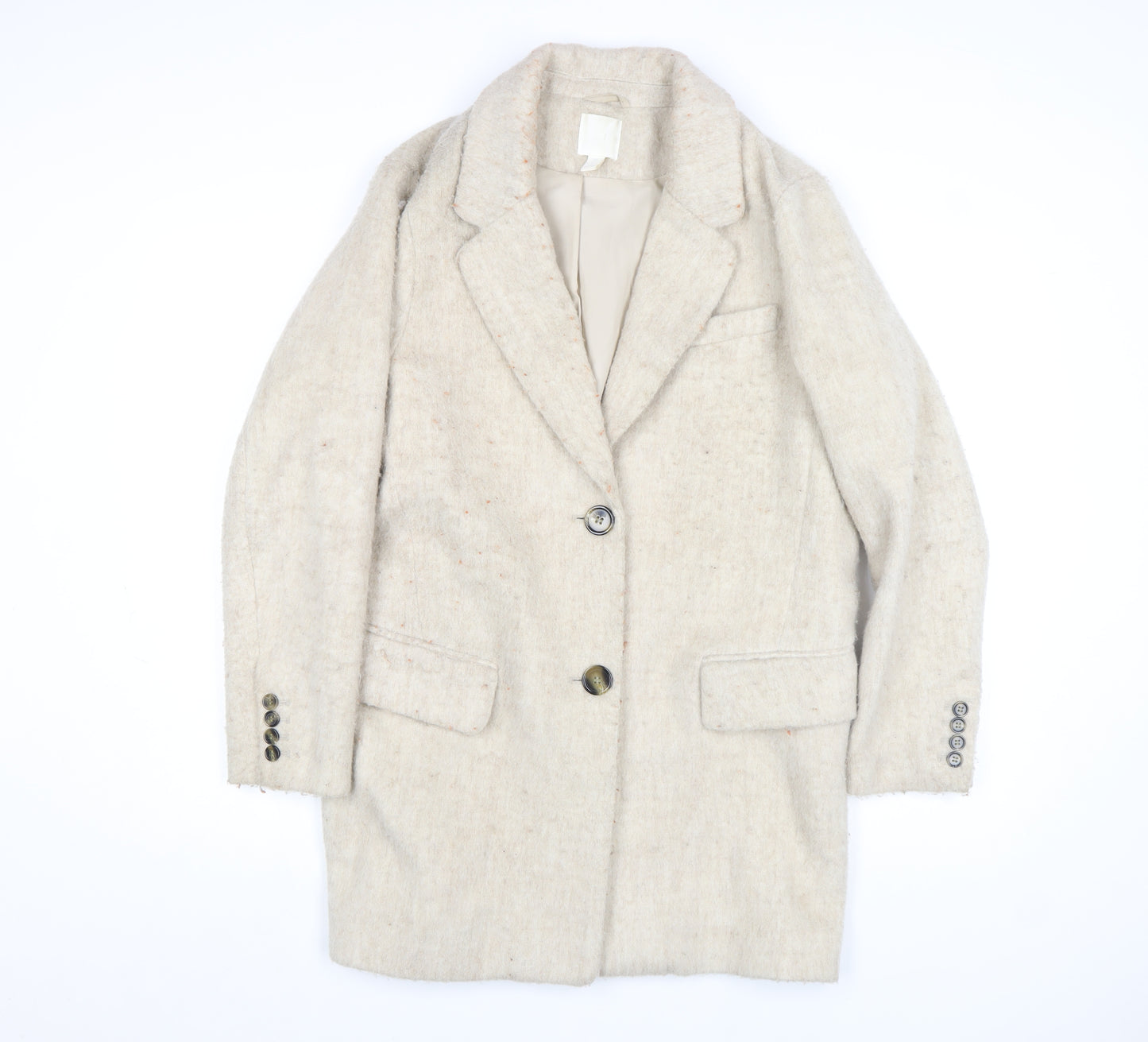 H&M Women Beige Wool Blend Long Overcoat Size S