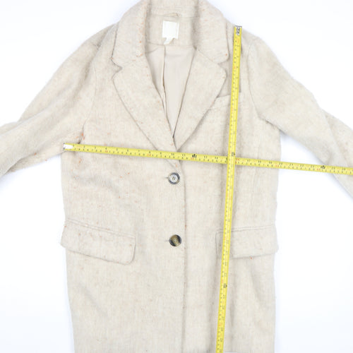 H&M Women Beige Wool Blend Long Overcoat Size S