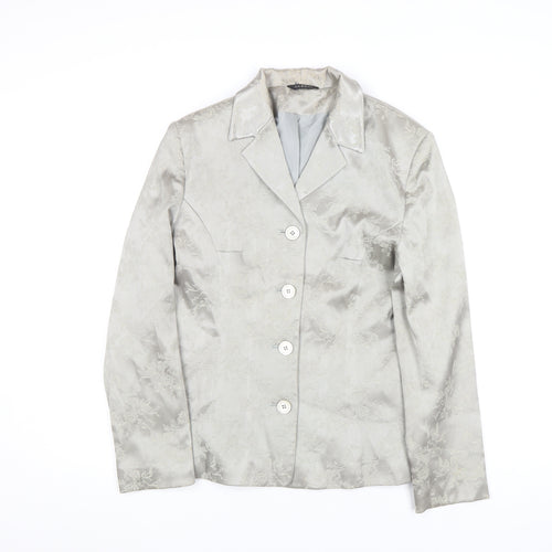 George Womens Silver Floral Blazer Size 12 Jacket Classic Formal