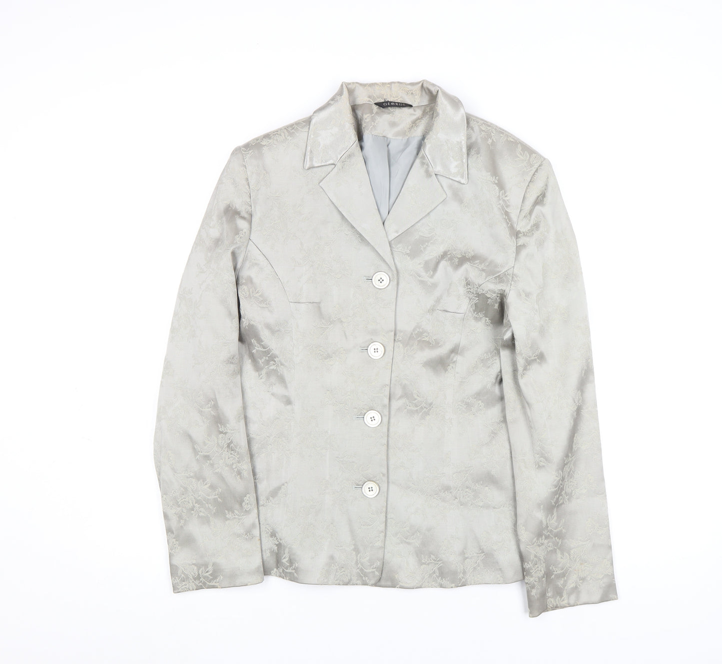 George Womens Silver Floral Blazer Size 12 Jacket Classic Formal
