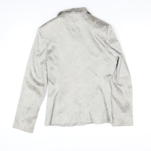 George Womens Silver Floral Blazer Size 12 Jacket Classic Formal