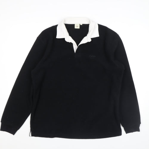 Cotton Traders Men's Black Long Sleeve Rugby Polo Shirt Size L