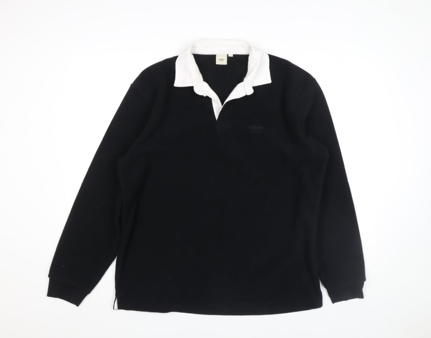 Cotton Traders Men's Black Long Sleeve Rugby Polo Shirt Size L