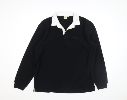 Cotton Traders Men's Black Long Sleeve Rugby Polo Shirt Size L
