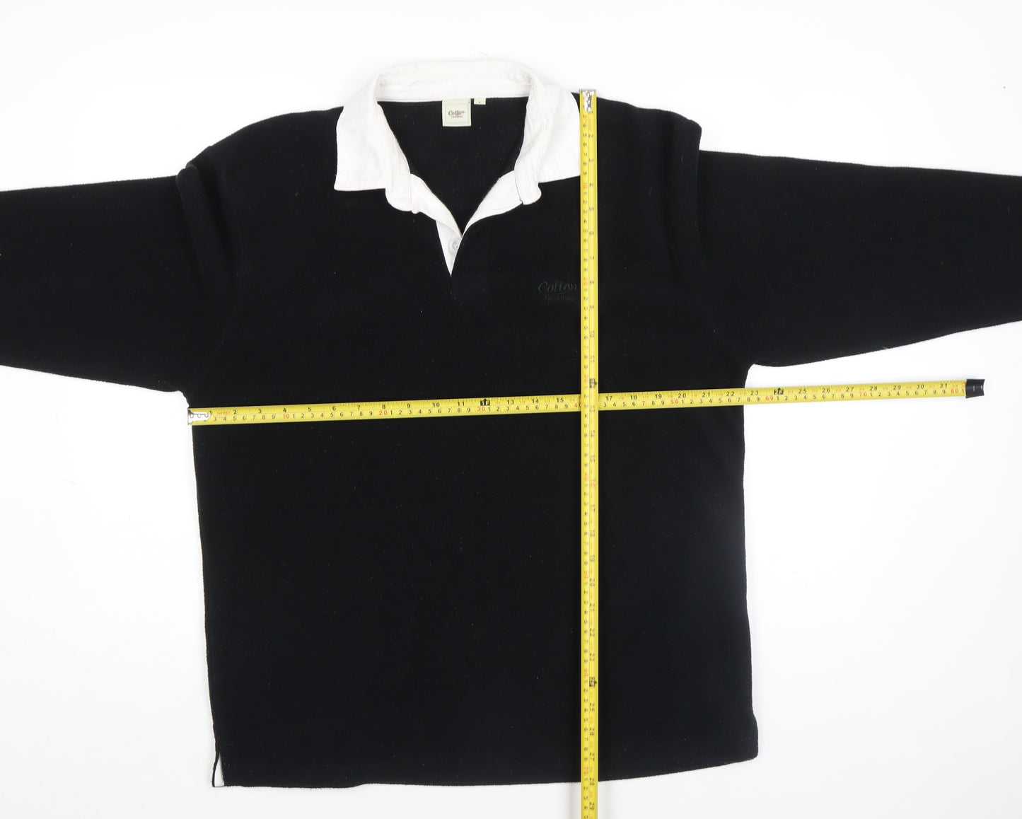 Cotton Traders Men's Black Long Sleeve Rugby Polo Shirt Size L