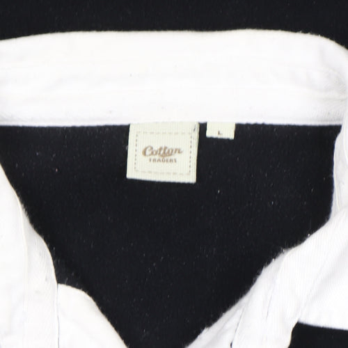 Cotton Traders Men's Black Long Sleeve Rugby Polo Shirt Size L