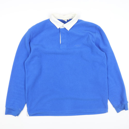 Cotton Traders Men’s Blue Fleece Rugby Polo Shirt Long Sleeve Size L