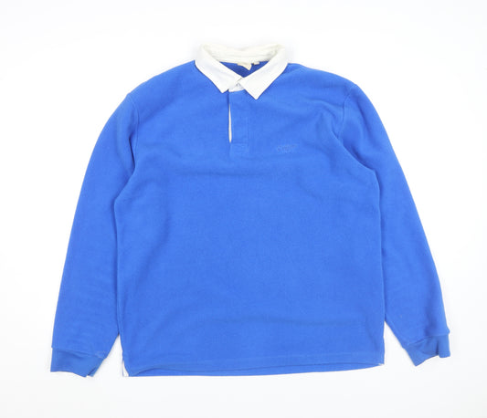 Cotton Traders Men’s Blue Fleece Rugby Polo Shirt Long Sleeve Size L