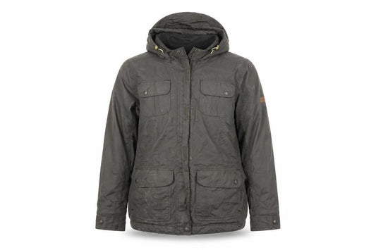 Front view of Regatta women’s green hooded parka jacket, size UK 12, water resistant