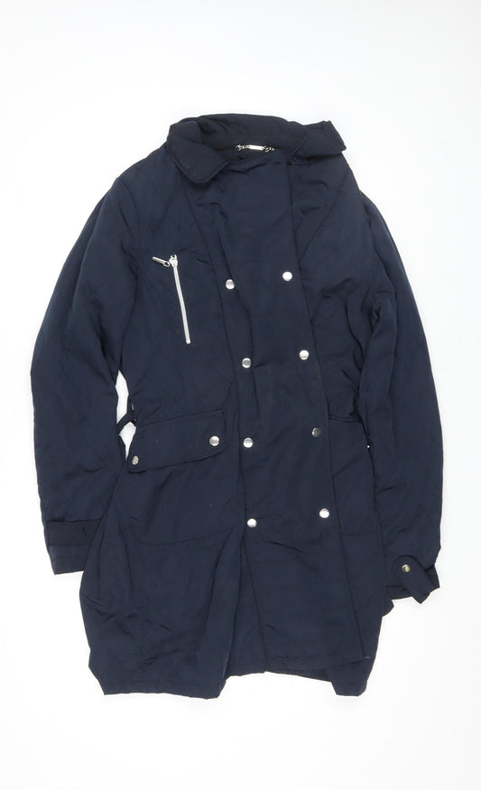 Laura Ashley Womens Blue Quilted Belted Mid-Length Coat Size 16