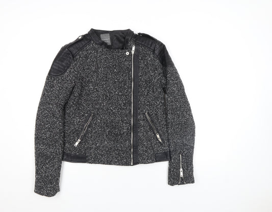 Primark Women's Grey Biker Jacket Size 10 Faux Leather Trim