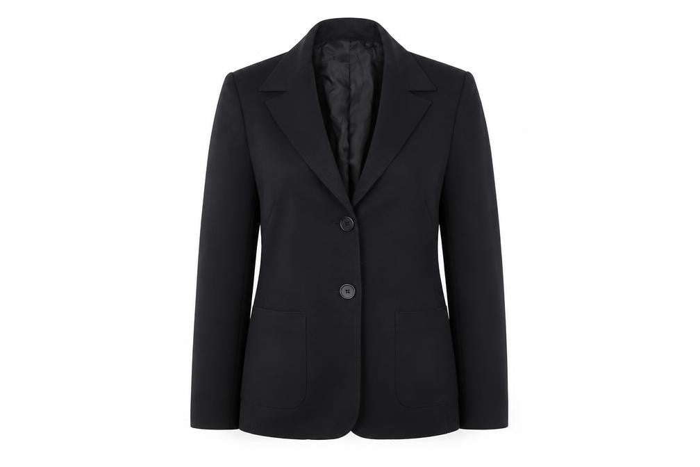 Front view of Oasis Women Black Regular Fit Two-Button Blazer Jacket, size M