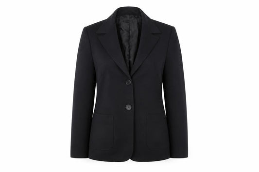 Front view of Oasis Women Black Regular Fit Two-Button Blazer Jacket, size M