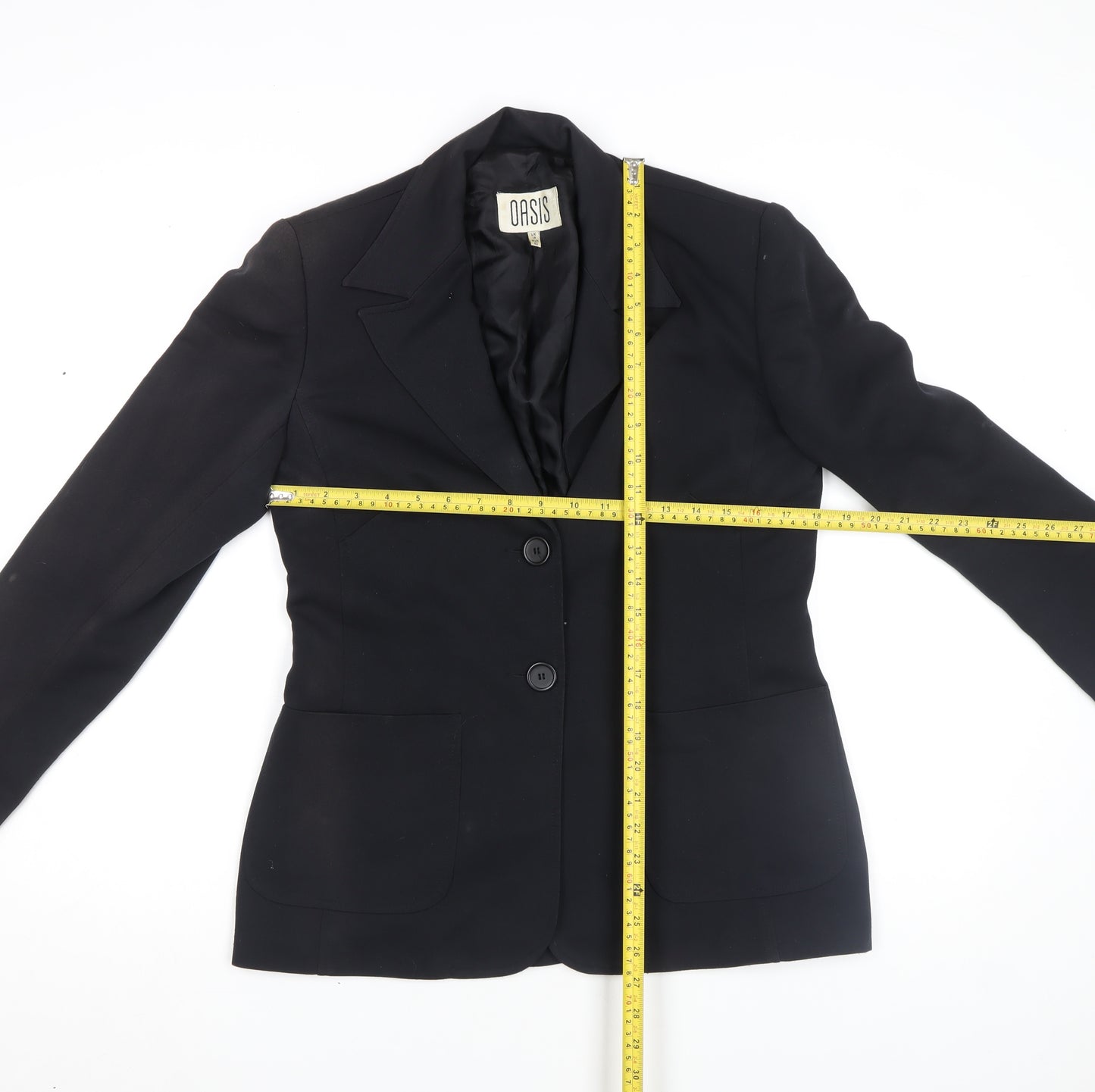 Oasis Women Black Regular Fit Two-Button Blazer Jacket Size M