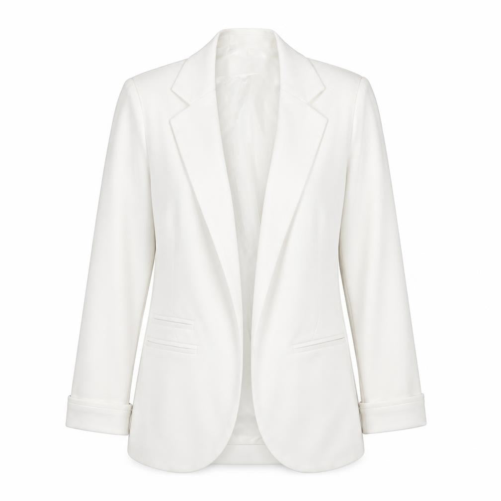 Front view of FACE & FACE Women's White Slim Fit 3/4 Sleeve Blazer Suit Set S