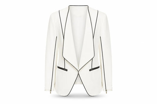 Front view of H&M Women Ivory Blazer, size 6, Shawl Lapel Tailored Jacket