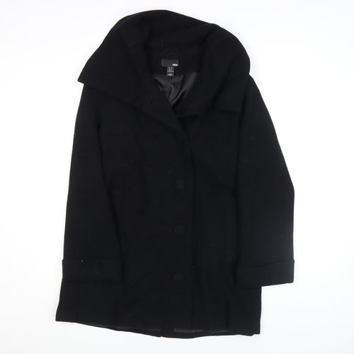 H&M Women’s Black Wool Blend Mid-Length Overcoat Size 8