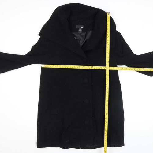 H&M Women’s Black Wool Blend Mid-Length Overcoat Size 8