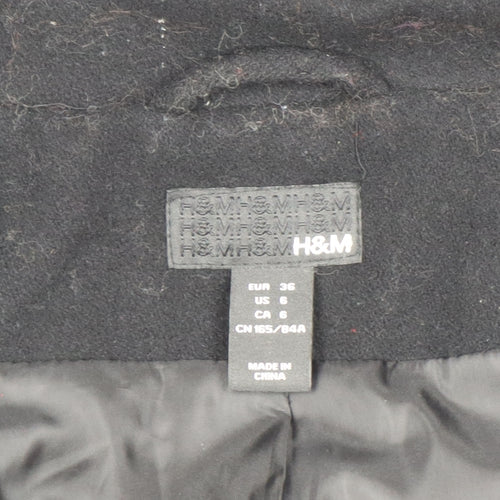 H&M Women’s Black Wool Blend Mid-Length Overcoat Size 8