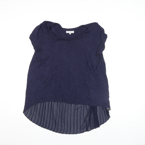 RJR John Rocha Women's Navy Blue Pleated Hem Short Sleeve Blouse Size 12