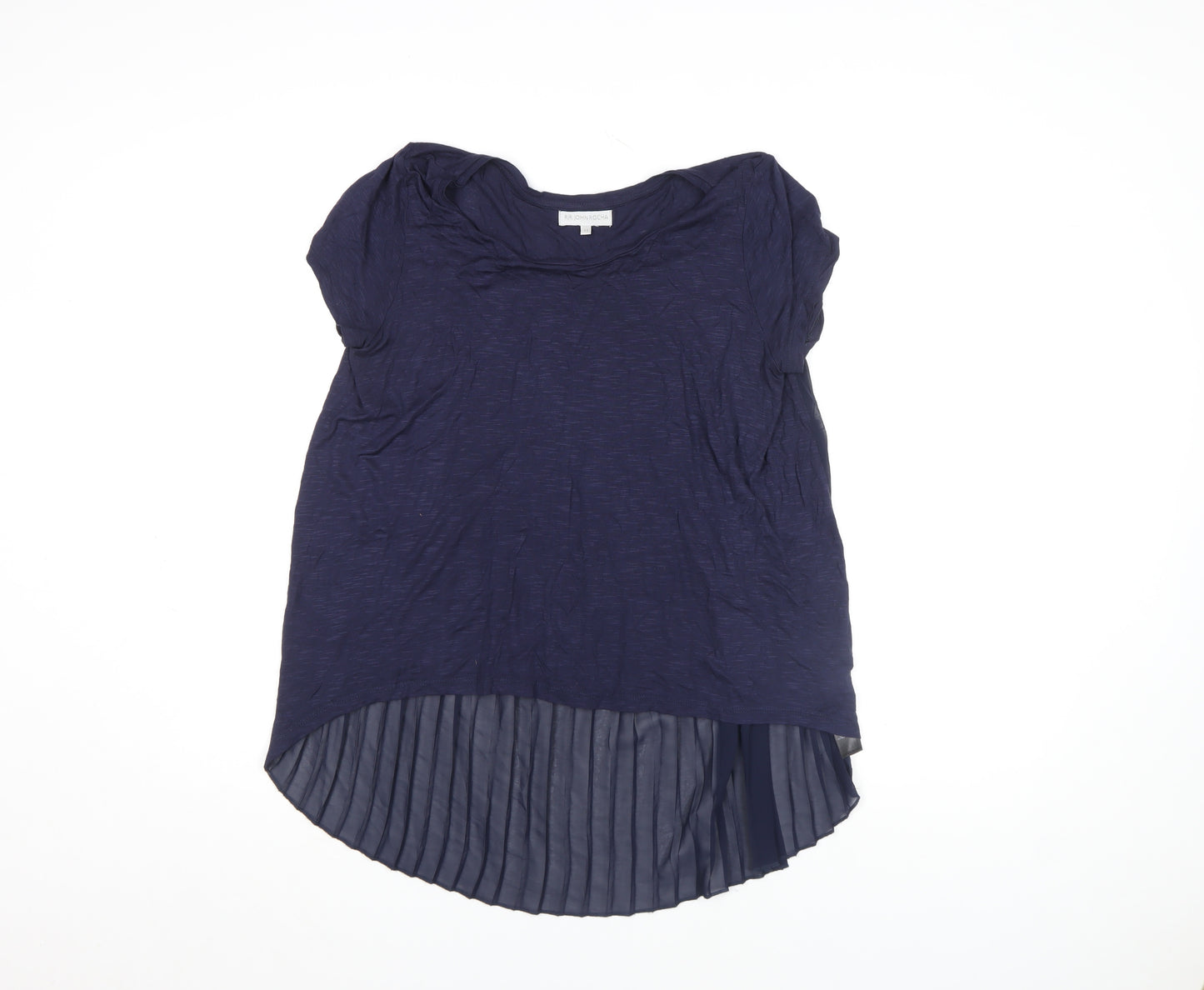 RJR John Rocha Women's Navy Blue Pleated Hem Short Sleeve Blouse Size 12