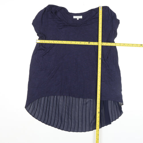 RJR John Rocha Women's Navy Blue Pleated Hem Short Sleeve Blouse Size 12