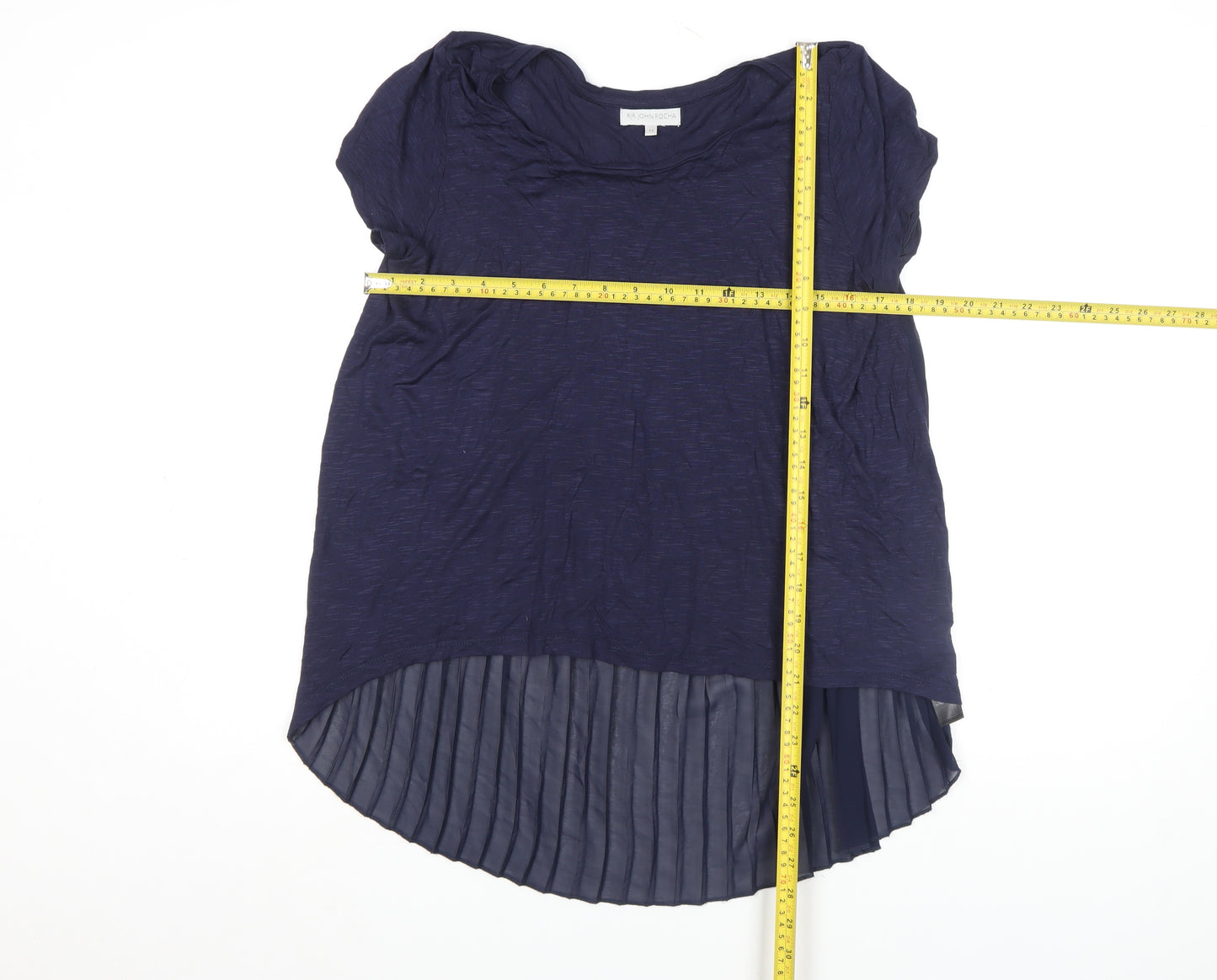 RJR John Rocha Women's Navy Blue Pleated Hem Short Sleeve Blouse Size 12