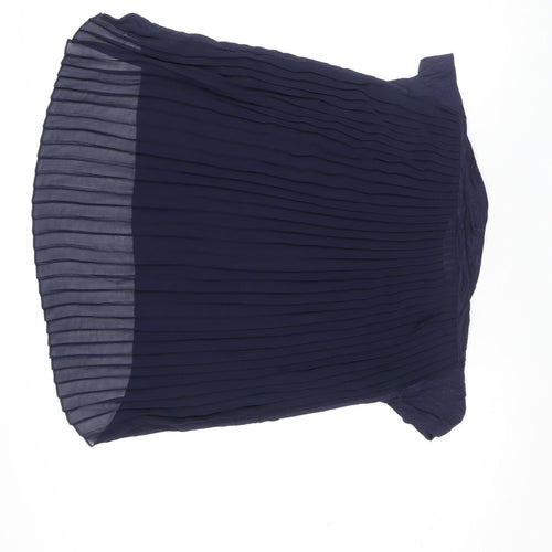 RJR John Rocha Women's Navy Blue Pleated Hem Short Sleeve Blouse Size 12